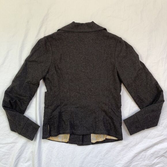 Vtg Anthropologie Burning Torch Wool Zip Blazer Coat S Brown Jacket Academia Y2K - Picture 15 of 15